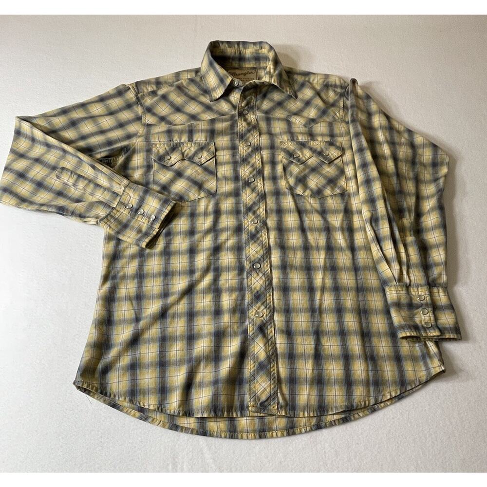 Wrangler Western Fashion Snap Shirts Pearl Snap Long Sleeve Plaid Mens Size Med